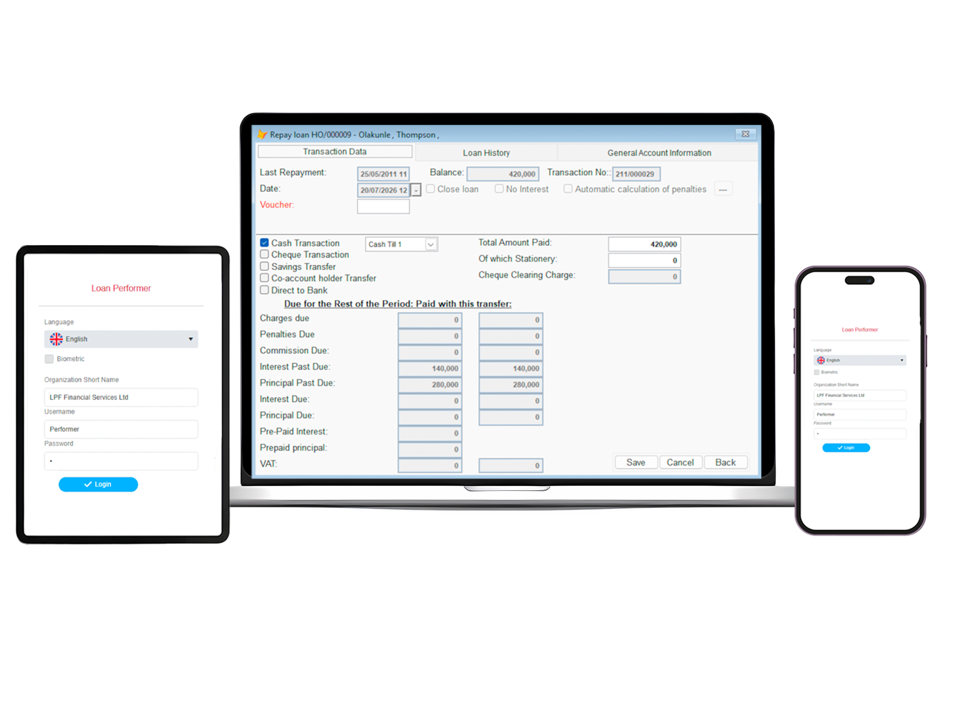 Loan Performer running on desktop and mobile devices